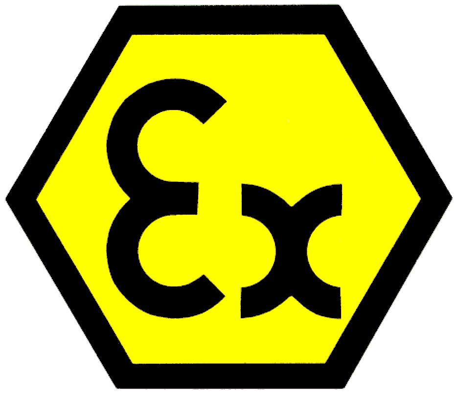 The familiar yellow Ex hexagon mark, which signals explosion protection in general but not certification for a particular mine.
